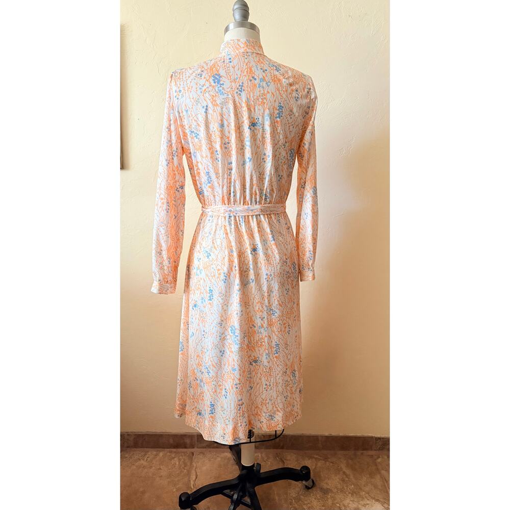 VTG 70s 80s Prairie Secretary Dress Belted Floral Midi Boho M/L - Picture 4 of 7
